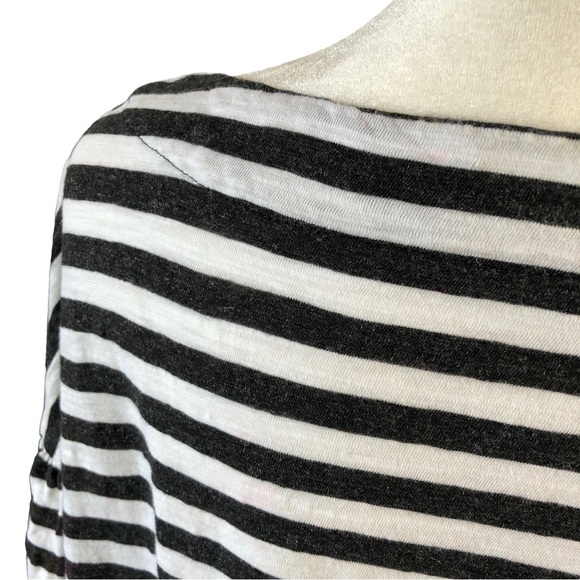 Chaps Breton Sailor Style Popover Top Women L Black White Stripe - Picture 7 of 9